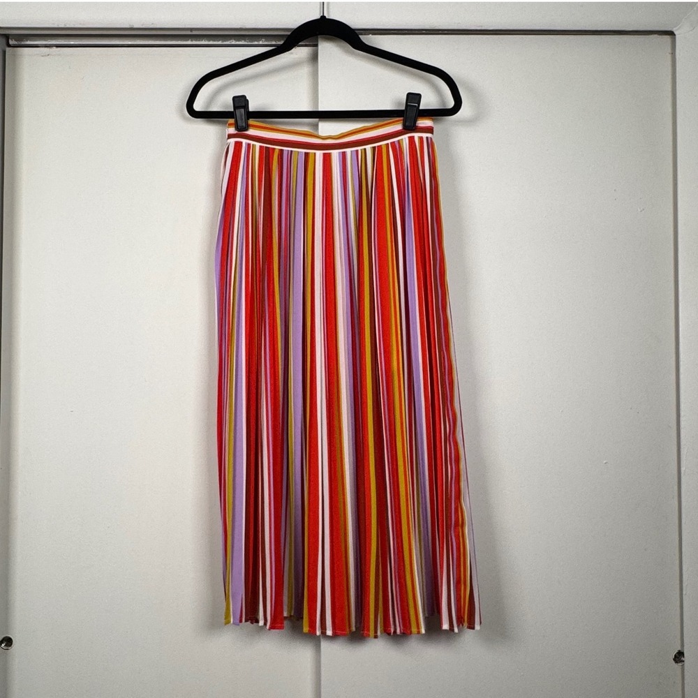 Forever 21 Contemporary Multicolor Striped Pleated Midi Skirt Artsy Indie Sz M